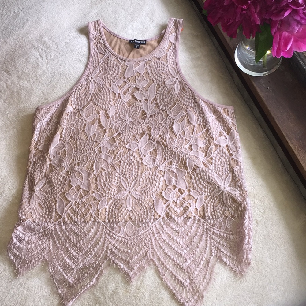 Express Blush Pink Racerback Lace Tank